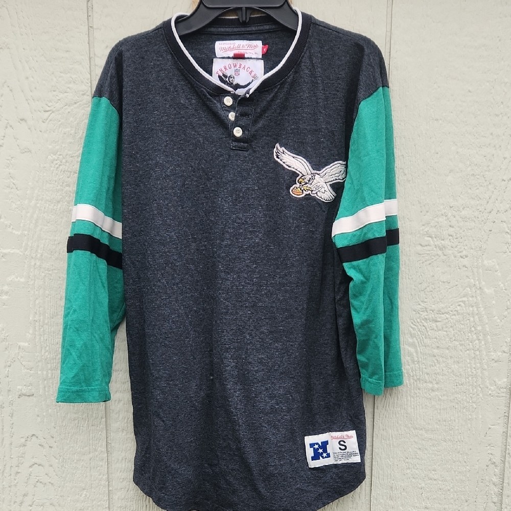 Mitchell & Ness Philadelphia Eagles Throwback OG Henley Kelly Green Birds Small